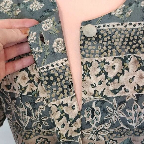 VTG 80s Green Floral Print Belted Pleated Midi Dress Size 16 *Fits like Large - Picture 7 of 17